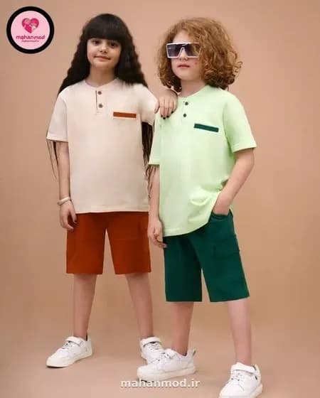 تیشرت شلوارک پسرانه Henley جنس سوپر پنبه فول لایکرا