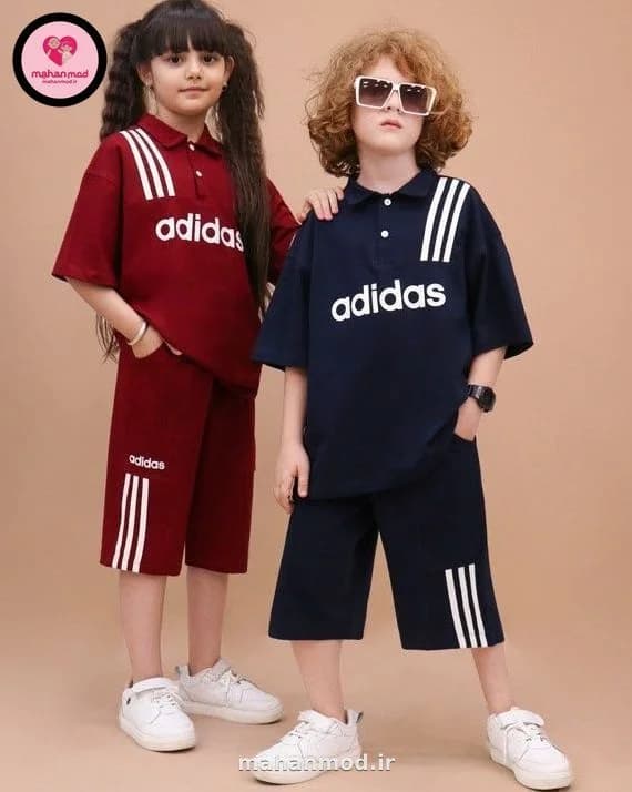شلوارک بچه گانه طرح نواری adidas پنبه‌ای