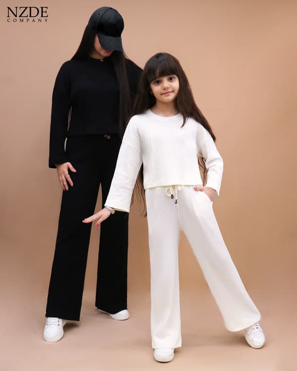 ست مادر دختری کراپ شلوار بگ آکاردئونی NZDE