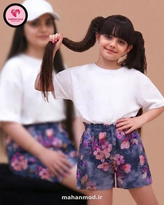 شلوارک ست مادر دختری سه بعدی شکوفه گیلاس جنس نخی