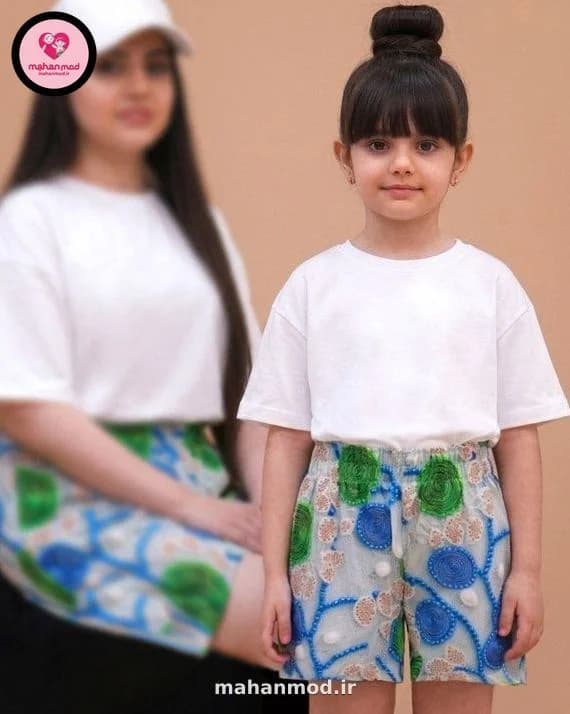 شلوارک ست مادر دختری سه بعدی موج و مرجان جنس نخی