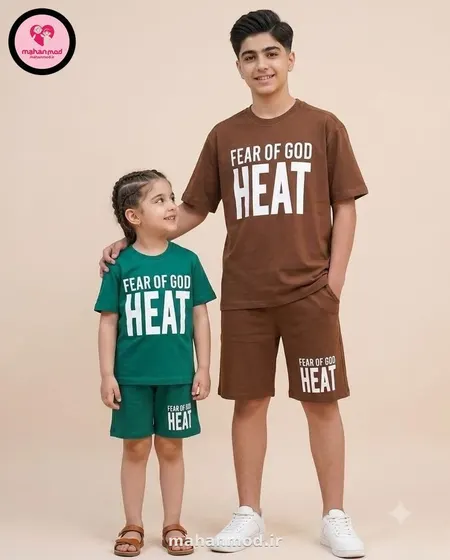 تیشرت شلوارک بگ دخترانه استایل HEAT جنس سوپر پنبه فول لایکرا