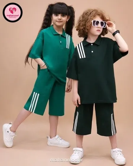 پولوشرت شلوارک سه خط بچه گانه جنس سوپر پنبه فول لایکرا