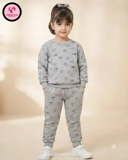 بلوز شلوار تمام بچه گانه چاپ Mickey Mouse جنس دورس ملانژ