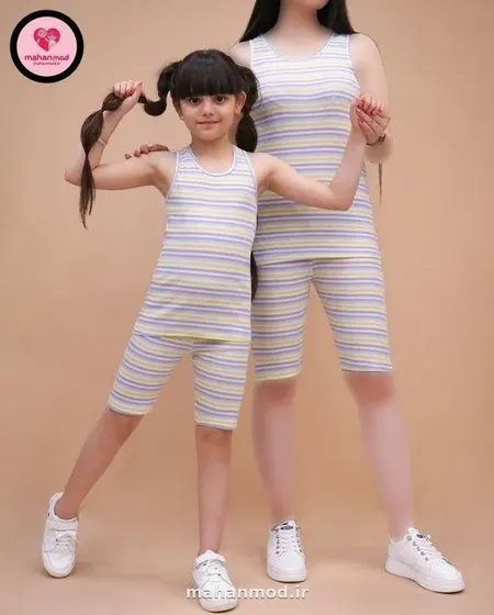 تاپ شلوارک ست مادر دختری Rainbow Stripe جنس پنبه کبریتی