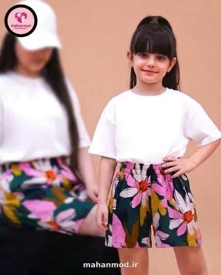 شلوارک ست مادر دختری سه بعدی گل آبرنگی جنس نخی