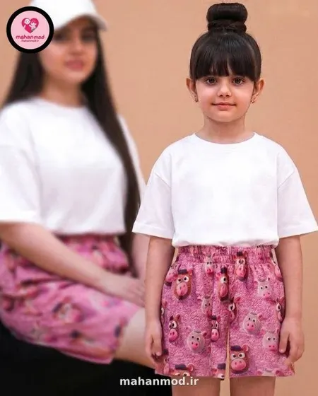 شلوارک ست مادر دختری سه بعدی گاو عروسکی جنس نخی