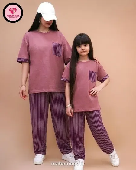 تیشرت شلوار ست مادر دختری LINE کالباسی جنس سوپر پنبه یکرو فول لایکرا نخ 40