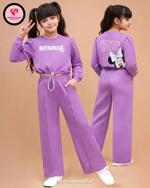 کراپ شلوار بگ دخترانه استوپر دار MINNIE جنس دورس پنبه تیپ لایکرا