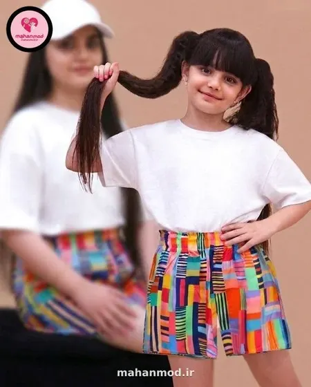 شلوارک ست مادر دختری سه بعدی خطی جنس نخی