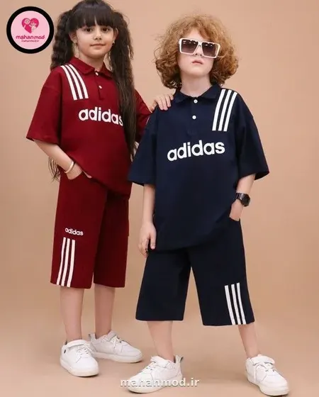 پولوشرت شلوارک بچه گانه نواری adidas جنس سوپر پنبه فول لایکرا