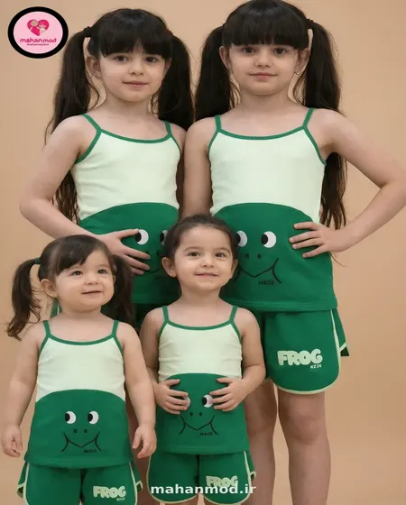 تاپ شلوارک دخترانه Frog سبز پر رنگ جنس سوپر پنبه فول لایکرا