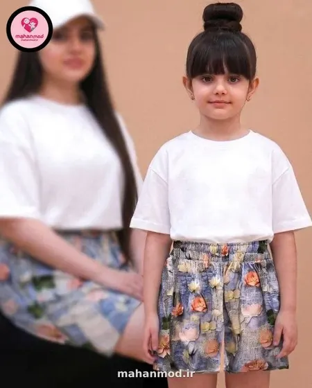 شلوارک ست مادر دختری سه بعدی رز سفید جنس نخی