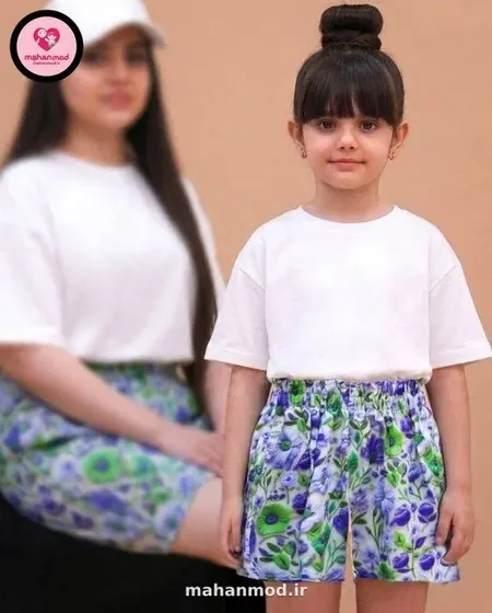 شلوارک ست مادر دختری سه بعدی گل بهاری جنس نخی