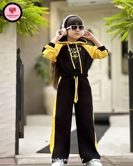 هودی کراپ شلوار دخترانه بگ GUCCI جنس دورس پنبه تیپ لاکرا