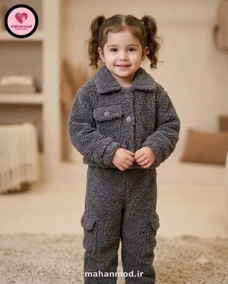 کت کراپ دخترانه تدی و شلوار طوسی