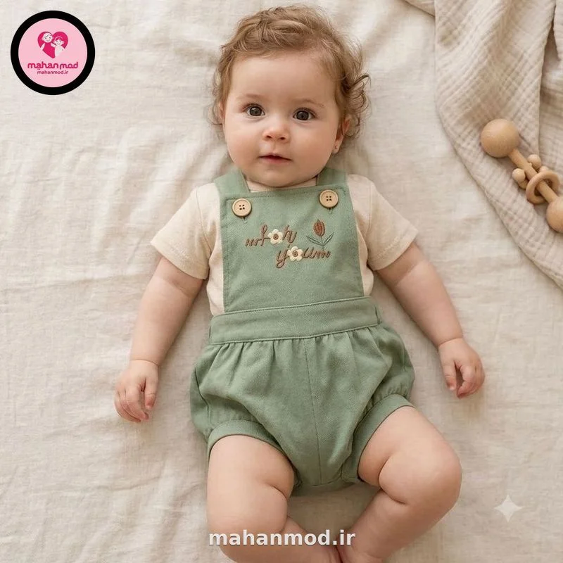 بیلر کتان گل نسکافه‌ای دخترانه تک رنگ