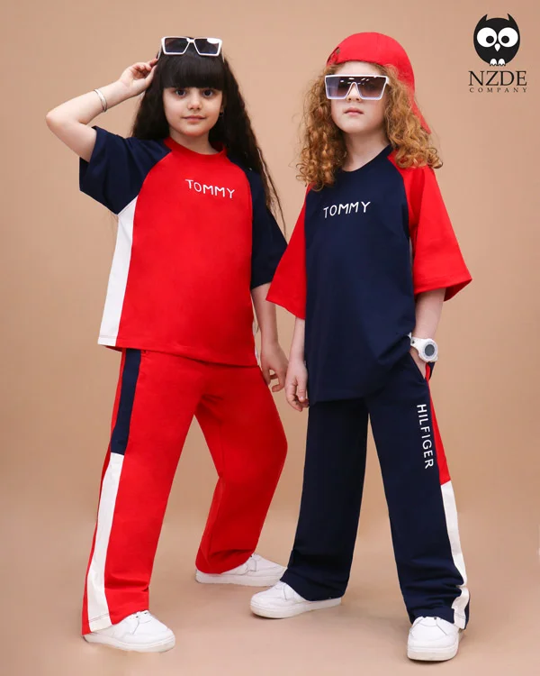 تیشرت شلوار بگ استایلTOMMY بچه گانه جنس تیشرت سوپر پنبه فول لایکرا شلوار دورس پنبه تیپ لایکرا سایز 40 تا 70 | TOMMY | ماهان مد