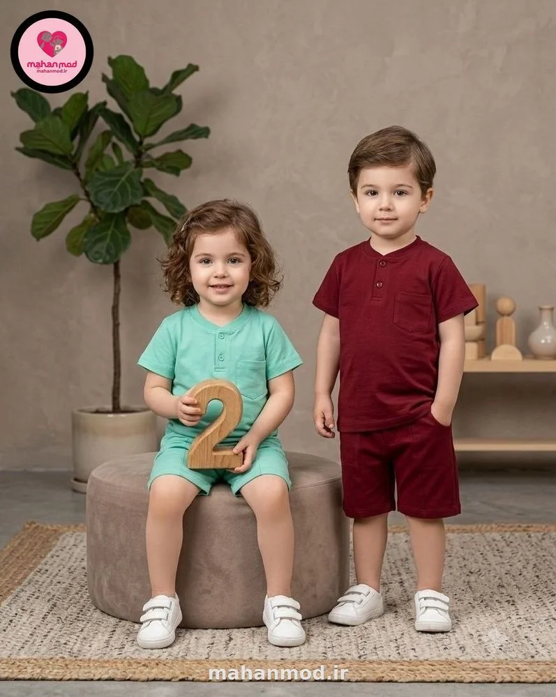 تیشرت شلوارک Henley بچه گانه جنس سوپر پنبه فول لایکرا سایز 40 تا 45 | Henley | ماهان مد