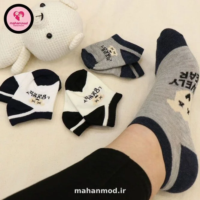 جوراب ست مادر فرزندی خرس چشم ضربدری جنس پنبه