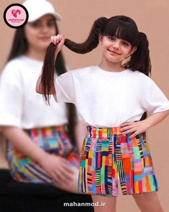 شلوارک ست مادر دختری سه بعدی خطی جنس نخی