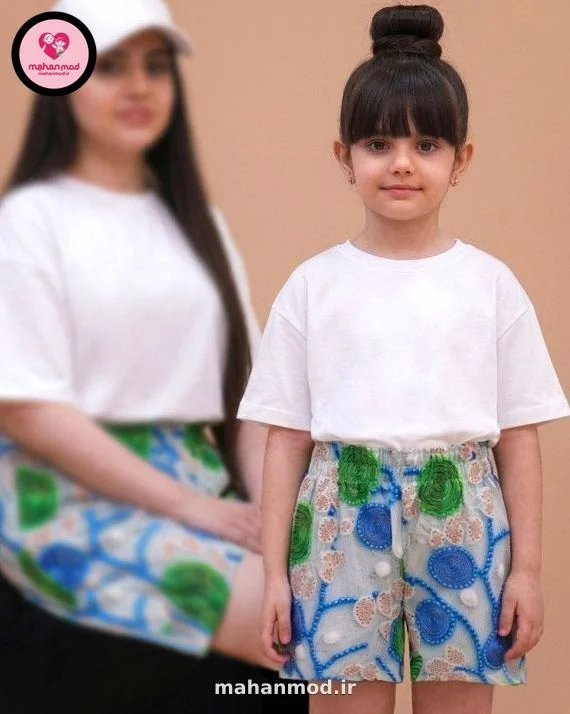 شلوارک ست مادر دختری سه بعدی موج و مرجان جنس نخی