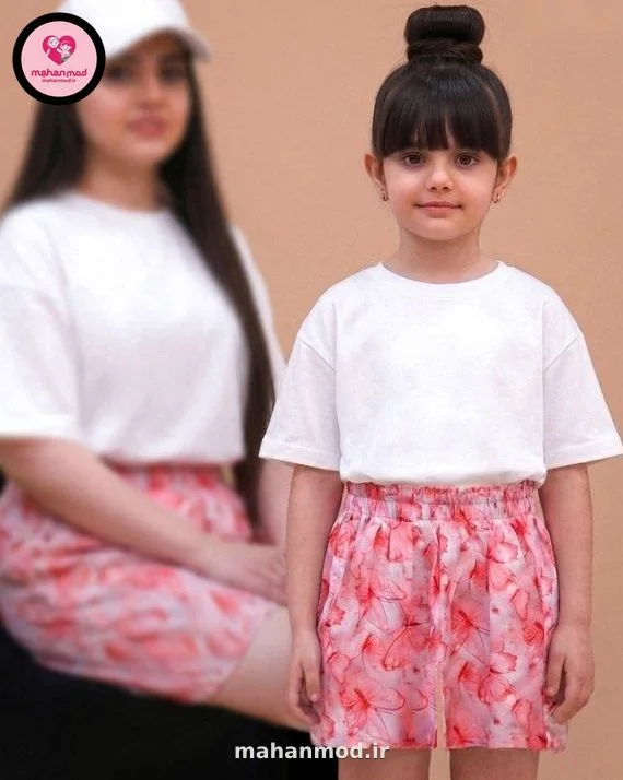 شلوارک ست مادر دختری سه بعدی پروانه جنس نخی