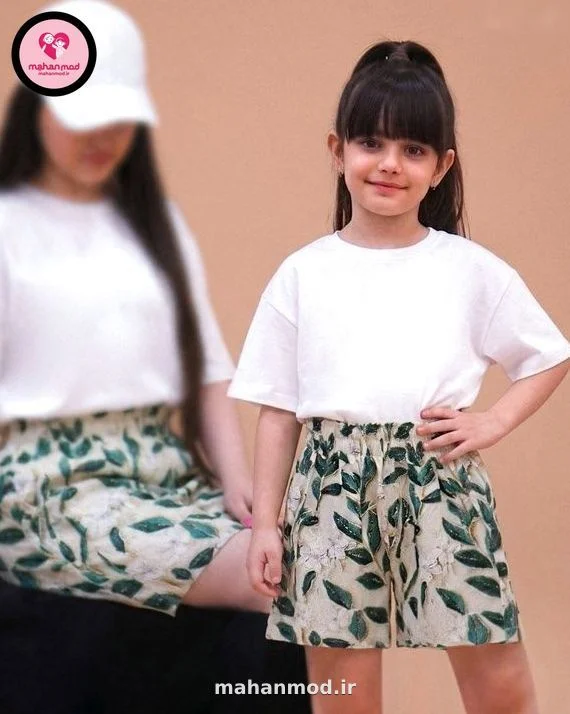 شلوارک ست مادر دختری سه بعدی گل یاس جنس نخی
