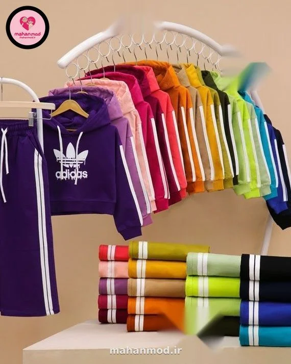 هودی کراپ شلوار بگ استایل ADIDAS بچه گانه جنس دورس پنبه تیپ لاکرا سایز 40 تا 70 | ADIDAS | ماهان مد