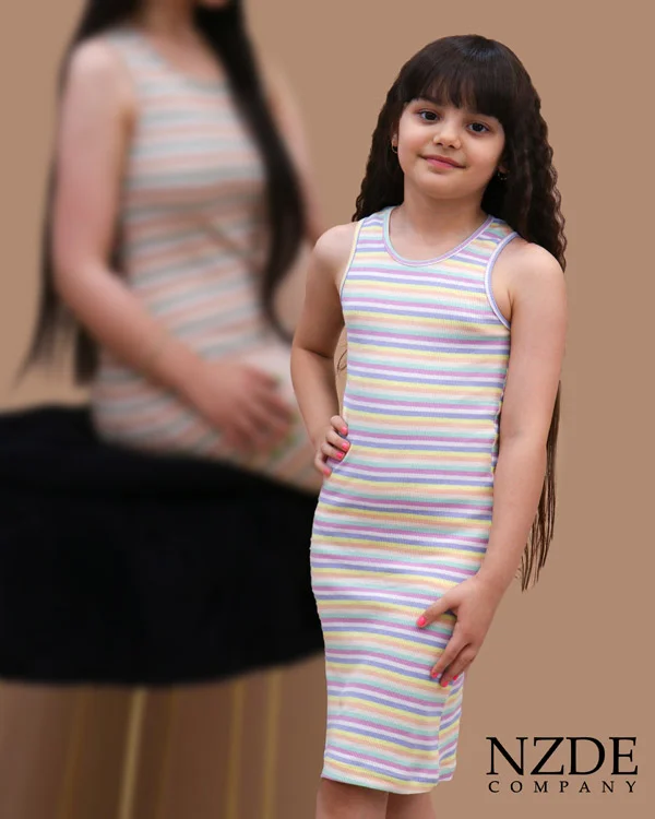پیراهن رینگی ست مادر دختری Rainbow دخترانه جنس پنبه کبریتی سایز 55 تا 70 | Rainbow | ماهان مد